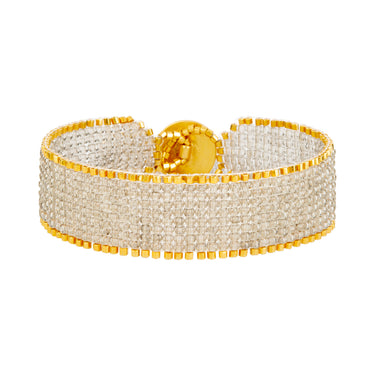 Brazalete Telar Dorado Delgado Liso Gris Traslúcido